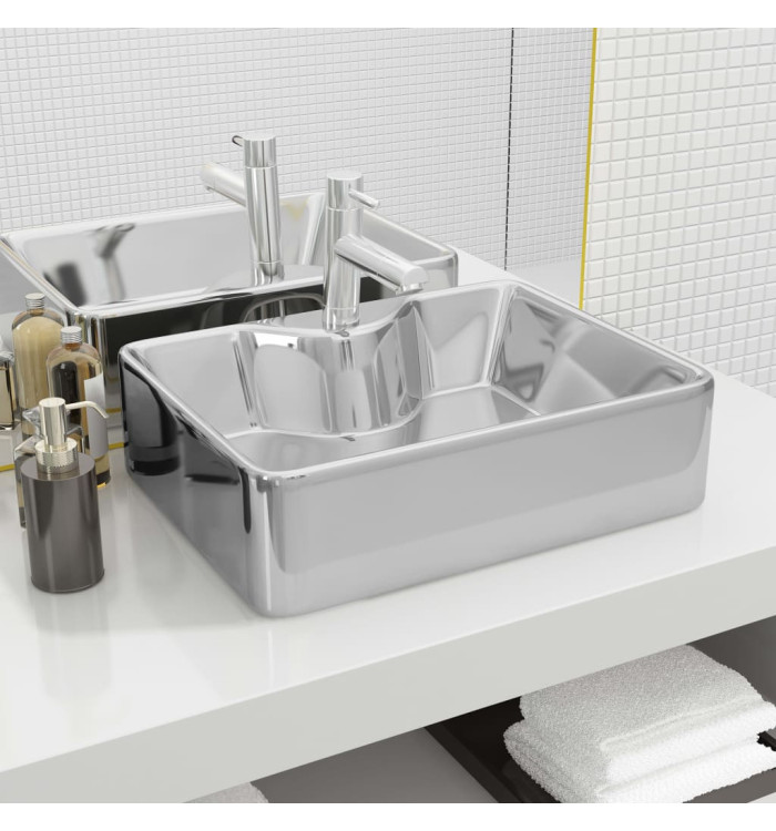 Lavabo avec trou pour robinet 48x37x13,5 cm Céramique Argenté | Mobilier & Déco