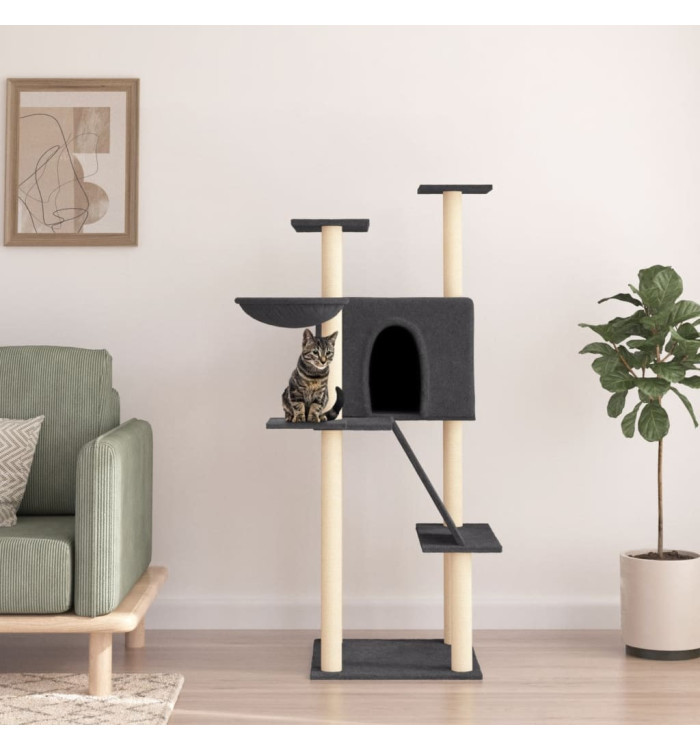Arbre à chat avec griffoirs en sisal gris foncé 143 cm | Mobilier & Déco