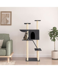 Arbre à chat avec griffoirs en sisal gris foncé 143 cm | Mobilier & Déco