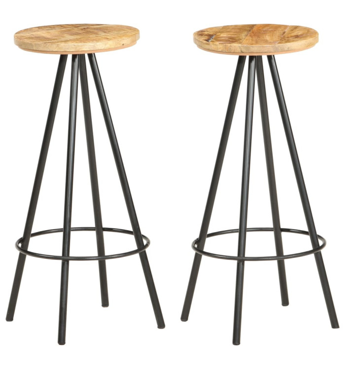 Tabourets de bar lot de 2 bois de manguier brut | Mobilier & Déco