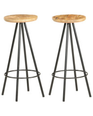 Tabourets de bar lot de 2 bois de manguier brut | Mobilier & Déco