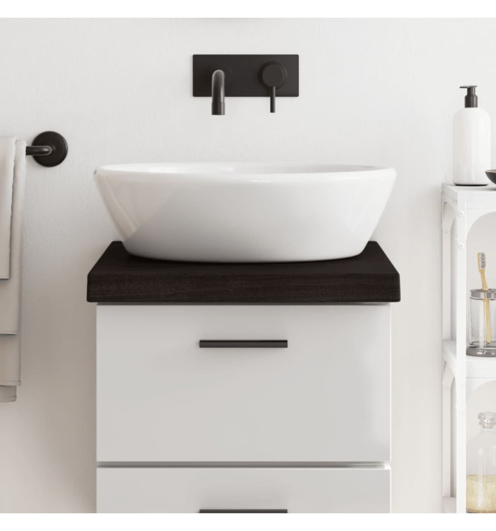 Comptoir de salle de bain marron foncé bois massif traité | Mobilier & Déco