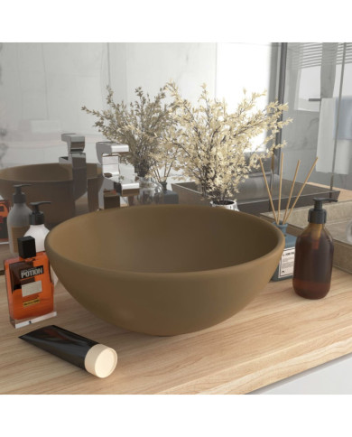Lavabo rond de salle de bain Crème mat 32,5x14 cm Céramique | Mobilier & Déco