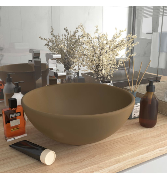 Lavabo rond de salle de bain Crème mat 32,5x14 cm Céramique | Mobilier & Déco