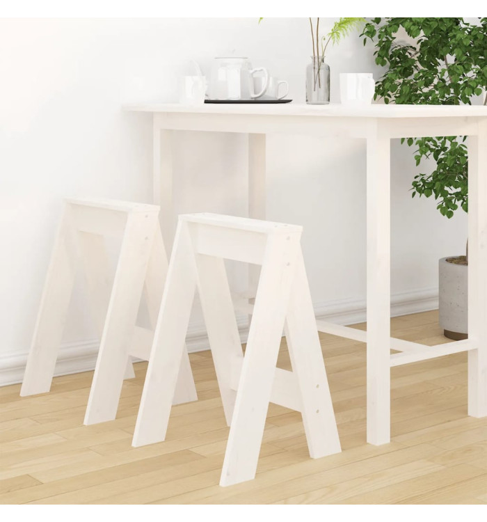 Tabourets lot de 2 blanc 40x40x60 cm bois massif de pin | Mobilier & Déco