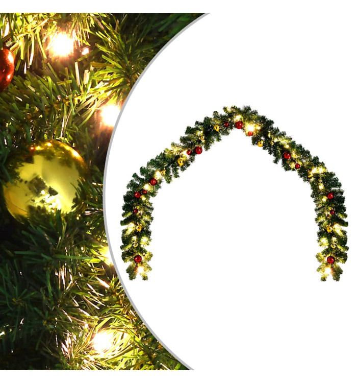 Guirlande de Noël décorée avec boules et lumières LED 10 m | Mobilier & Déco