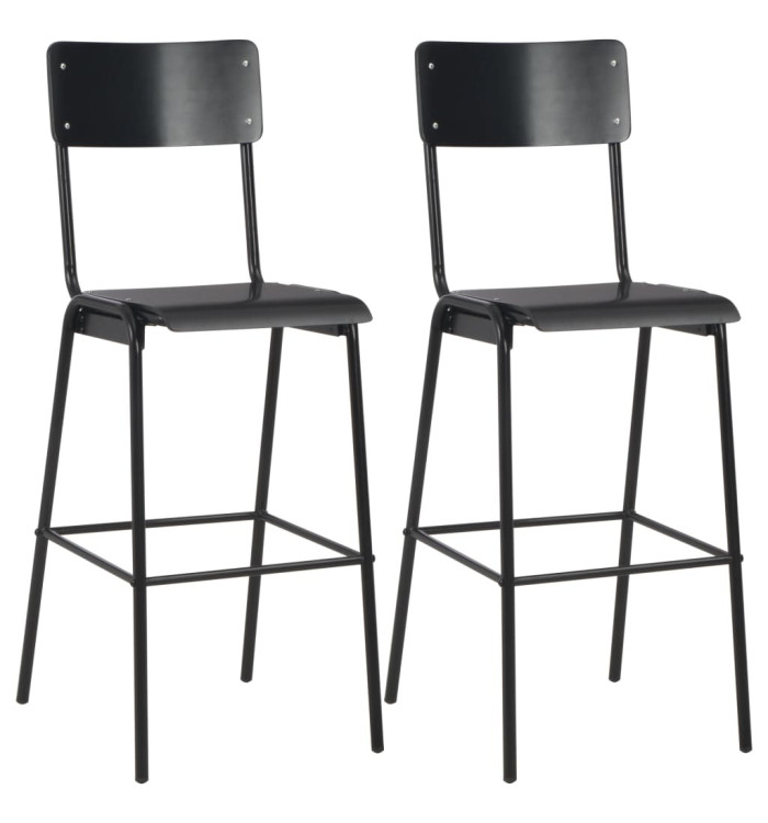 Chaises de bar lot de 2 noir contreplaqué solide et acier | Mobilier & Déco