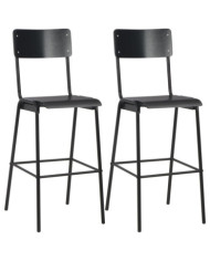 Chaises de bar lot de 2 noir contreplaqué solide et acier | Mobilier & Déco