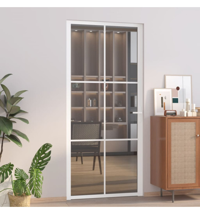Porte intérieure 93x201,5 cm Blanc Verre ESG et aluminium | Mobilier & Déco