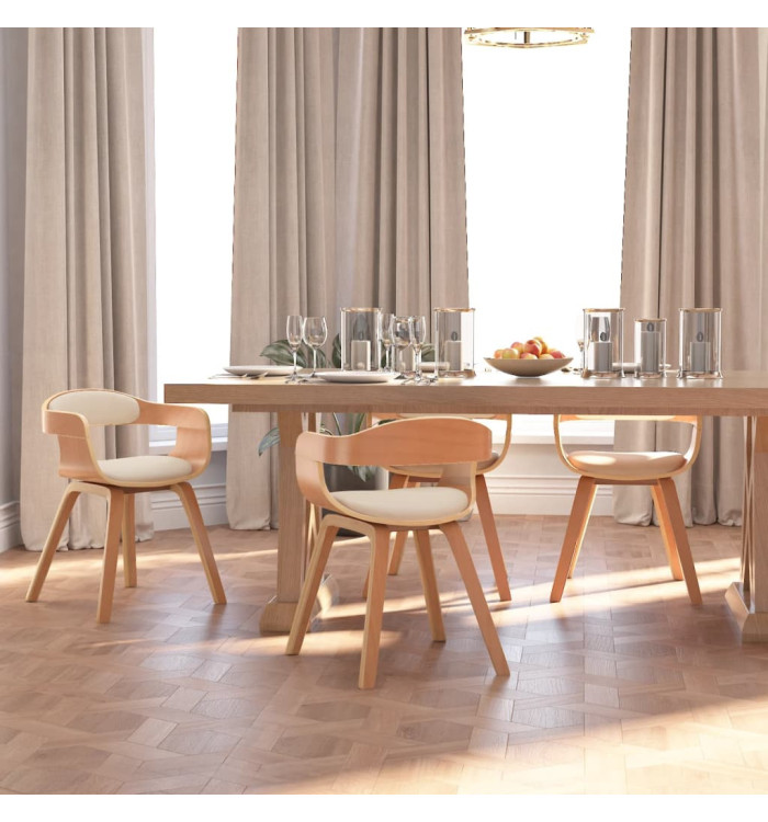Chaises à manger lot de 4 crème similicuir et bois courbé | Mobilier & Déco