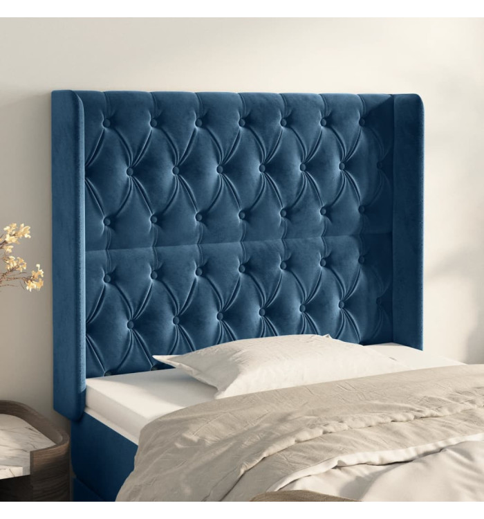 Tête de lit avec oreilles Bleu foncé 103x16x118/128 cm Velours | Mobilier & Déco