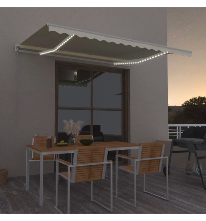 Auvent manuel rétractable avec LED 450x350 cm Crème | Mobilier & Déco