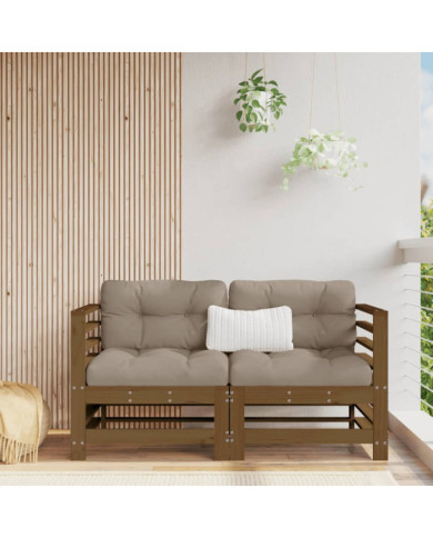 Canapés d'angle et coussins 2pcs marron miel bois de pin massif | Mobilier & Déco