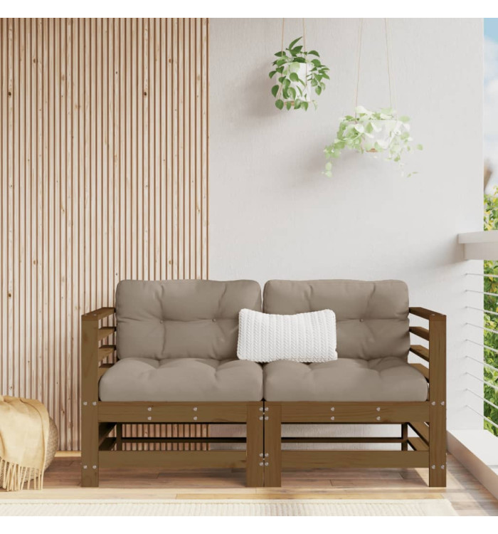 Canapés d'angle et coussins 2pcs marron miel bois de pin massif | Mobilier & Déco