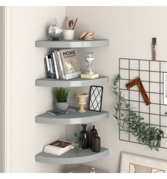 Étagères d'angle flottantes 4 pcs gris 35x35x3,8 cm MDF | Mobilier & Déco