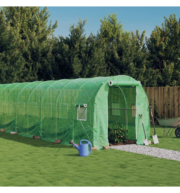 Serre avec cadre en acier vert 40 m² 20x2x2 m | Mobilier & Déco