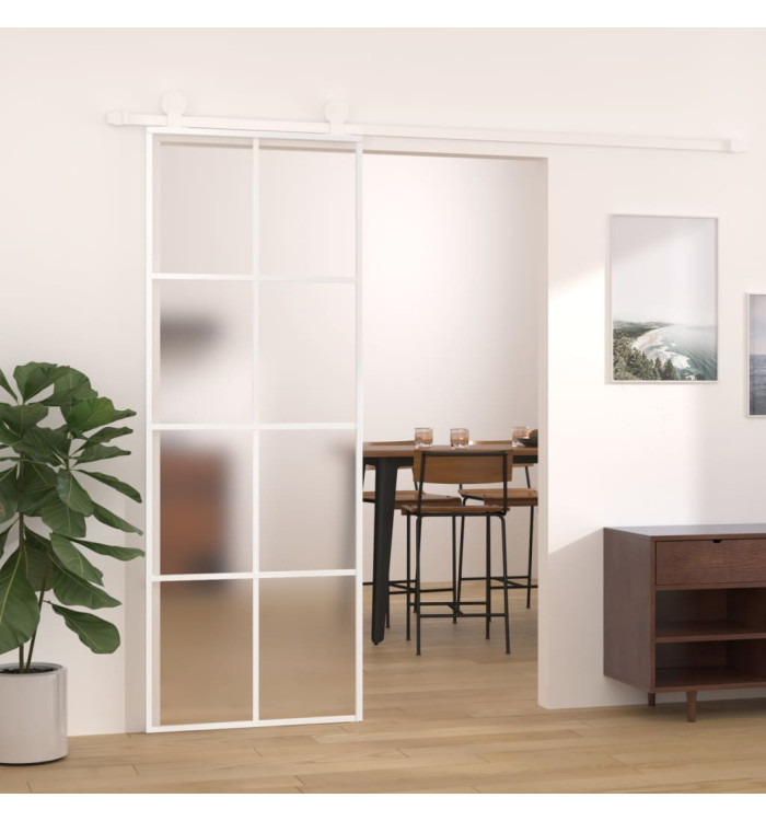 Porte coulissante Verre ESG dépoli et aluminium 76x205 cm Blanc | Mobilier & Déco