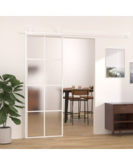 Porte coulissante Verre ESG dépoli et aluminium 76x205 cm Blanc | Mobilier & Déco