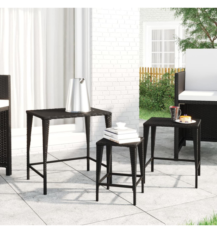 Tables gigognes 3 pcs noir résine tressée | Mobilier & Déco