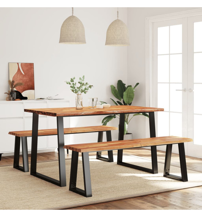 Ensemble à manger 3 pcs avec bord vivant bois massif d'acacia | Mobilier & Déco