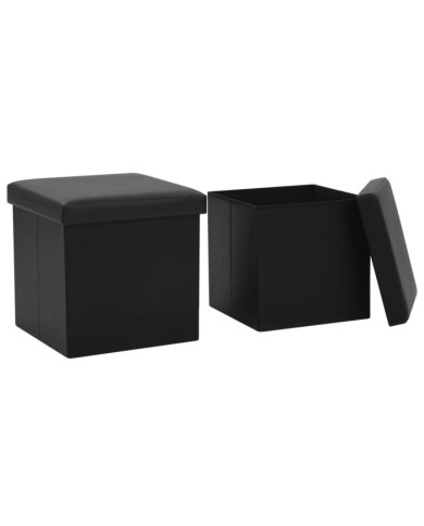 Tabourets de rangement pliables lot de 2 noir similicuir | Mobilier & Déco
