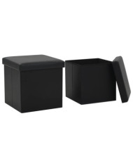 Tabourets de rangement pliables lot de 2 noir similicuir | Mobilier & Déco