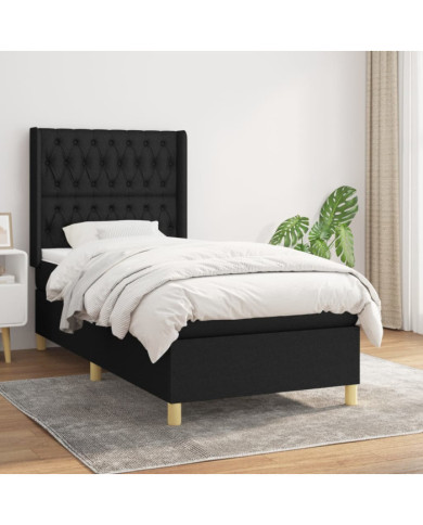 Sommier à lattes de lit avec matelas Noir 90x200 cm Tissu | Mobilier & Déco