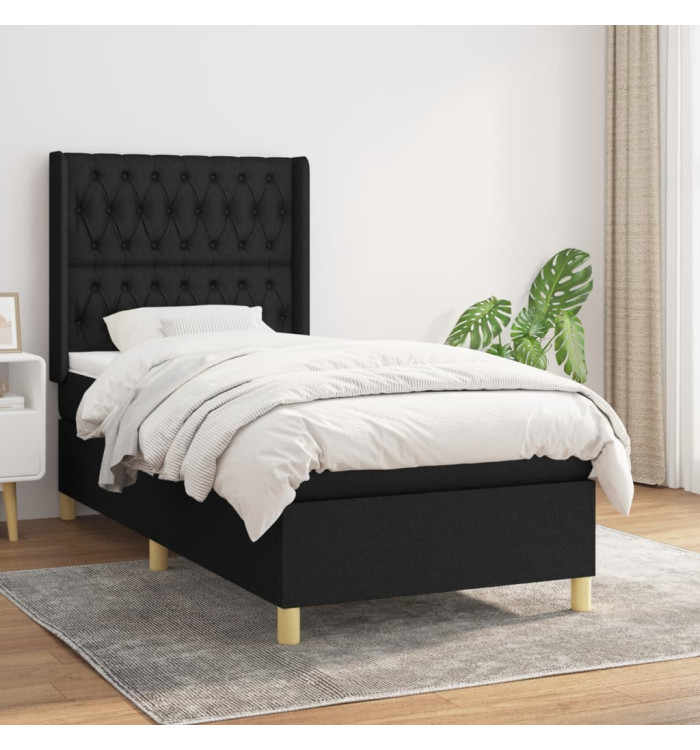 Sommier à lattes de lit avec matelas Noir 90x200 cm Tissu | Mobilier & Déco