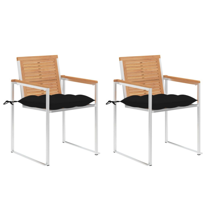 Chaises de jardin avec coussins lot de 2 Teck solide et acier | Mobilier & Déco