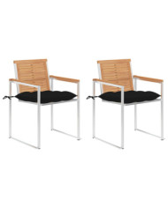 Chaises de jardin avec coussins lot de 2 Teck solide et acier | Mobilier & Déco