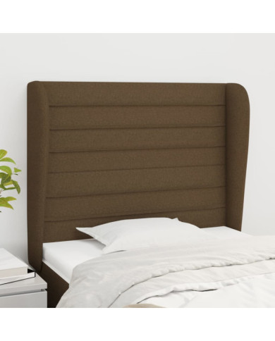 Tête de lit avec oreilles Marron foncé 103x23x118/128 cm Tissu | Mobilier & Déco