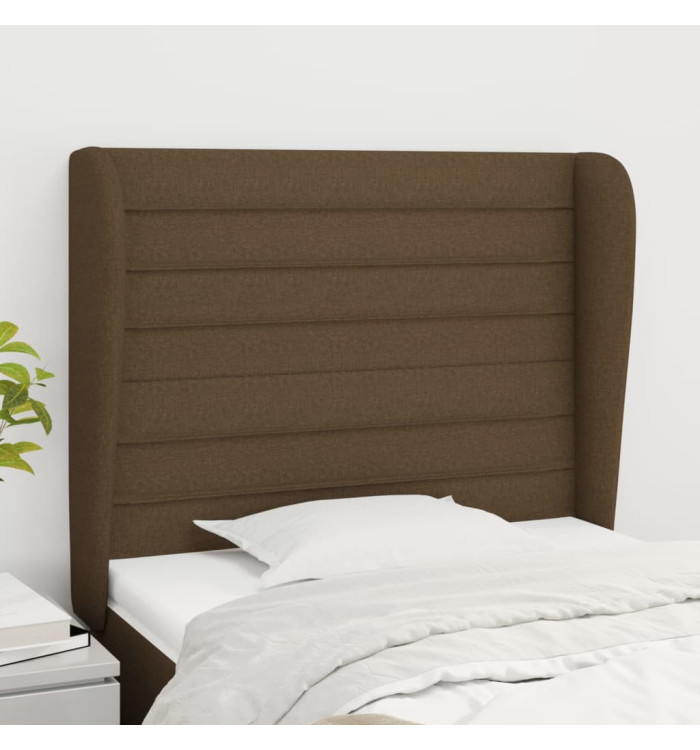 Tête de lit avec oreilles Marron foncé 103x23x118/128 cm Tissu | Mobilier & Déco