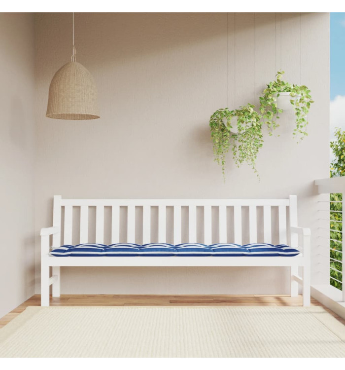 Coussin de banc de jardin rayures bleues et blanches 200x50x7cm | Mobilier & Déco