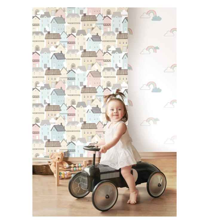 Noordwand Papier peint Mondo baby Clouds Blanc, bleu et rose | Mobilier & Déco