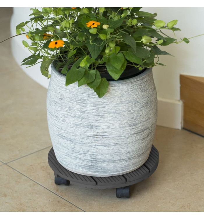 Nature Chariot à plantes rond Ø30 cm anthracite bois | Mobilier & Déco