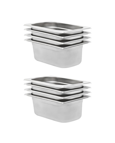 Récipients Gastronorm 8 pcs GN 1/4 100 mm Acier inoxydable | Mobilier & Déco