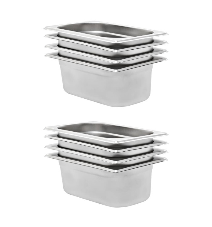 Récipients Gastronorm 8 pcs GN 1/4 100 mm Acier inoxydable | Mobilier & Déco