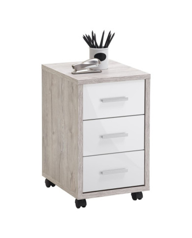 FMD Classeur mobile Chêne sable Blanc brillant | Mobilier & Déco
