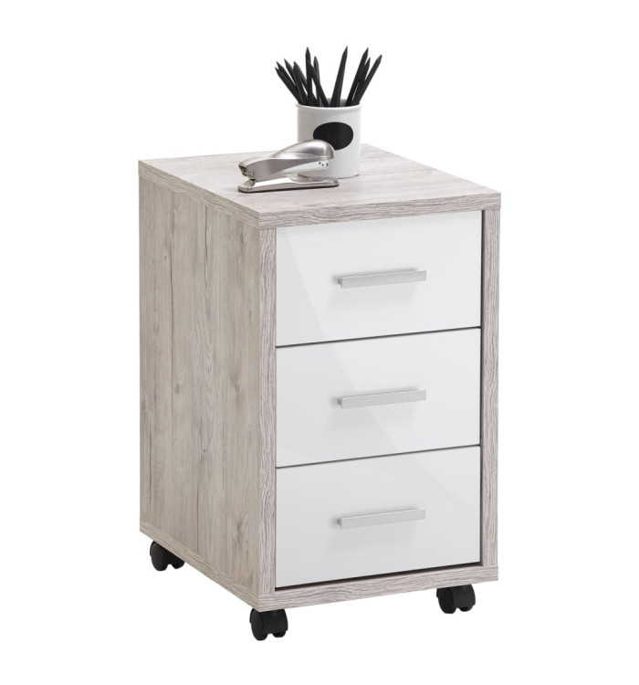 FMD Classeur mobile Chêne sable Blanc brillant | Mobilier & Déco