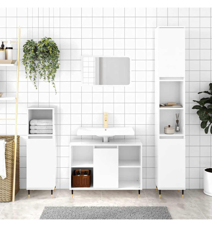 Armoire de salle de bain blanc brillant 80x33x60 cm | Mobilier & Déco