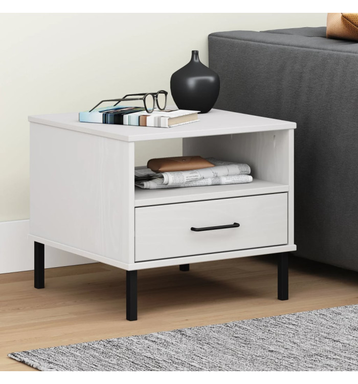Table de chevet avec pieds en métal Blanc Bois pin massif OSLO | Mobilier & Déco