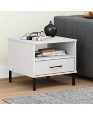Table de chevet avec pieds en métal Blanc Bois pin massif OSLO | Mobilier & Déco
