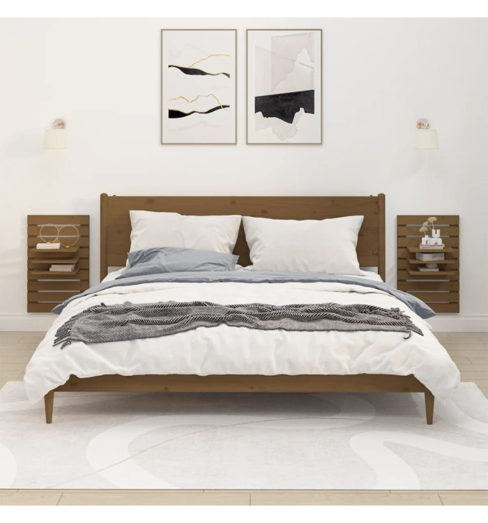 Étagères de chevet murales 2 pcs Marron miel Bois de pin massif | Mobilier & Déco
