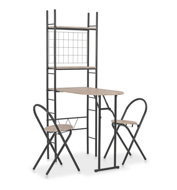 Ensemble à dîner pliant 3 pcs et étagère de rangement MDF acier | Mobilier & Déco