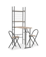 Ensemble à dîner pliant 3 pcs et étagère de rangement MDF acier | Mobilier & Déco