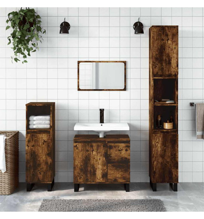 Armoire de bain chêne fumé 65x33x60 cm bois d'ingénierie | Mobilier & Déco