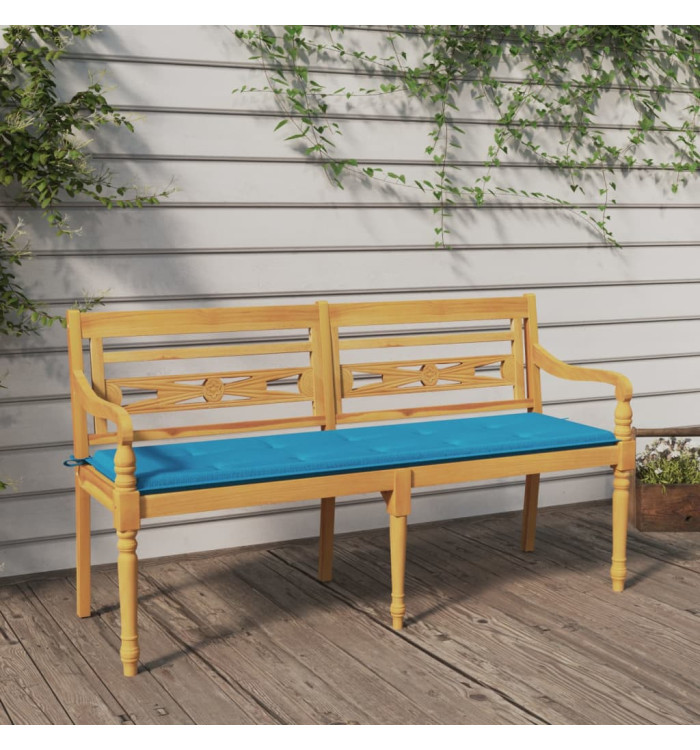 Banc Batavia avec coussin bleu 150 cm Bois de teck massif | Mobilier & Déco