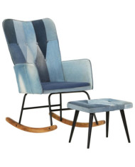 Chaise à bascule avec repose-pied Denim Bleu Toile patchwork | Mobilier & Déco