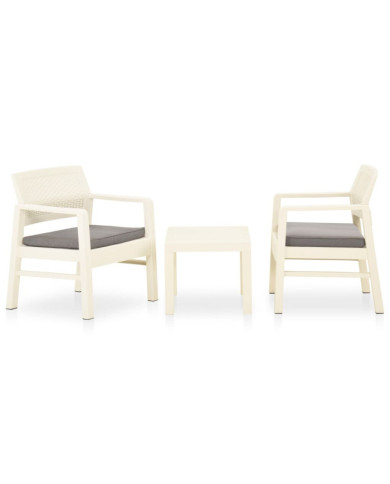 Salon de jardin 3 pcs avec coussins Plastique Blanc | Mobilier & Déco