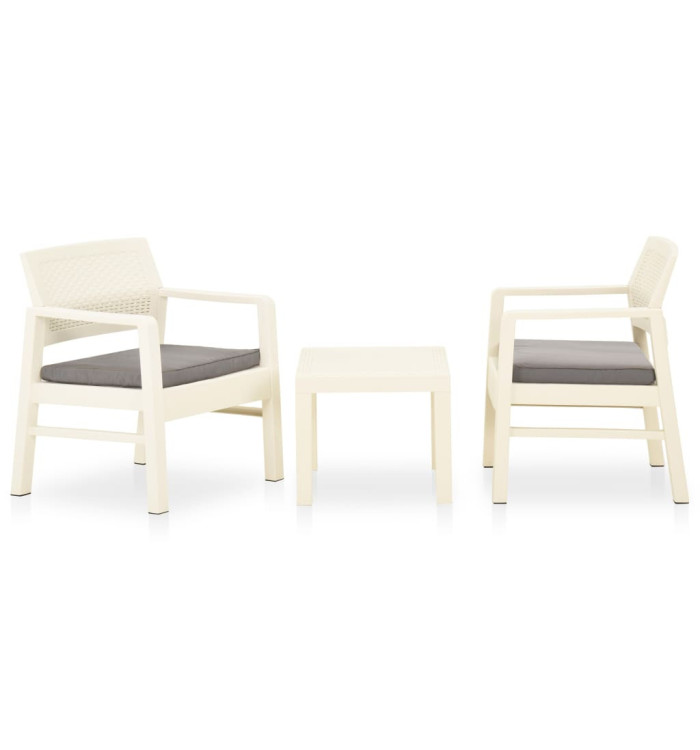 Salon de jardin 3 pcs avec coussins Plastique Blanc | Mobilier & Déco